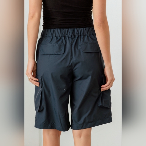 Tasha Apparel Navy Cargo Bermuda Shorts - Picture 2 of 12